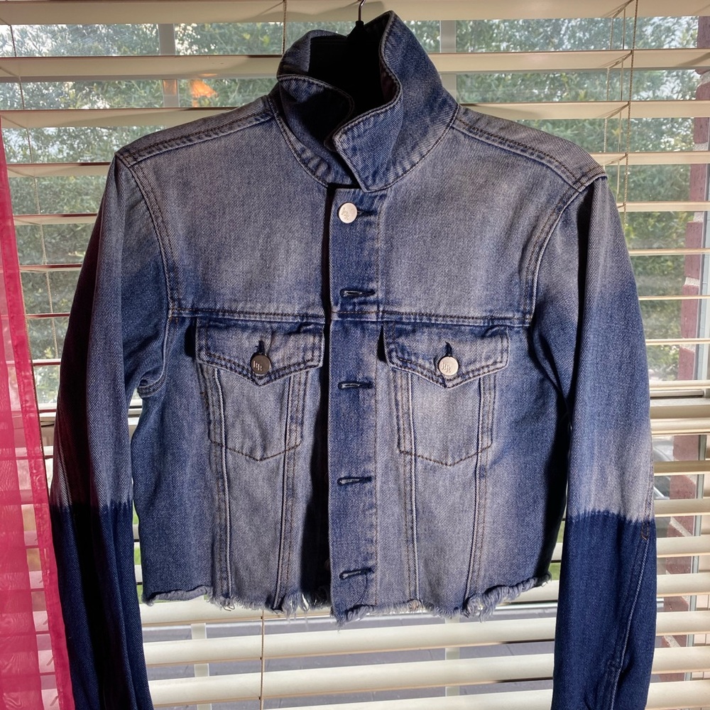 cropped color block jean jacket